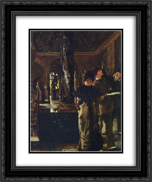 Foreign Visitors at the Louvre 20x24 Black Ornate Wood Framed Art Print Poster with Double Matting by Tissot, James