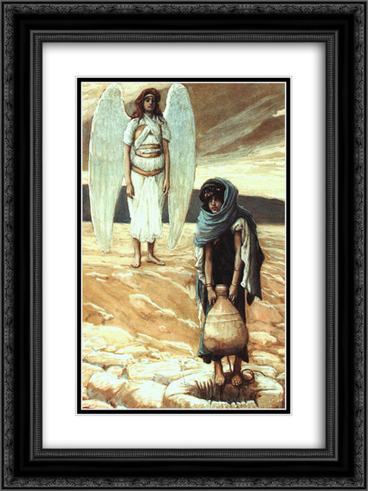 Hagar and the Angel in the Desert 18x24 Black Ornate Wood Framed Art Print Poster with Double Matting by Tissot, James