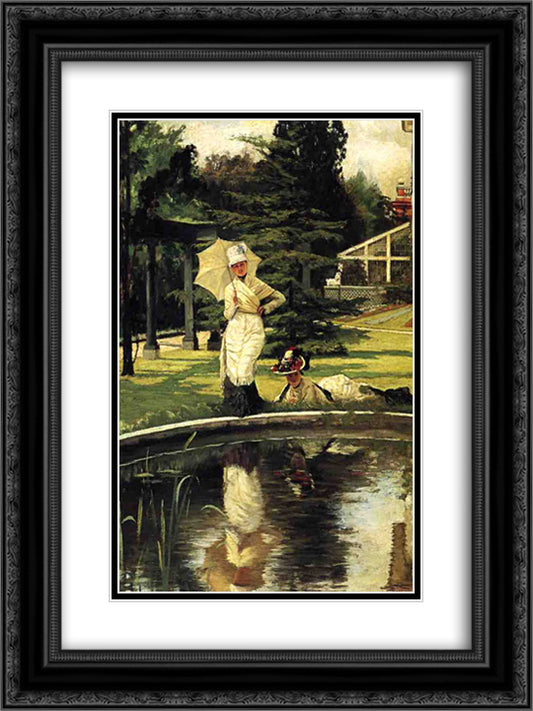 In an English Garden 18x24 Black Ornate Wood Framed Art Print Poster with Double Matting by Tissot, James