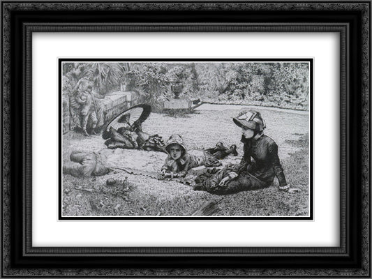 In full sun 24x18 Black Ornate Wood Framed Art Print Poster with Double Matting by Tissot, James