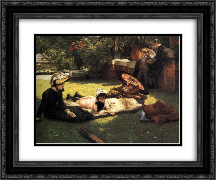 In the Sunshine 24x20 Black Ornate Wood Framed Art Print Poster with Double Matting by Tissot, James