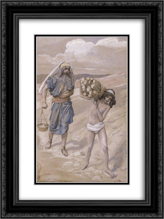 Isaac Bears the Wood for His Sacrifice 18x24 Black Ornate Wood Framed Art Print Poster with Double Matting by Tissot, James