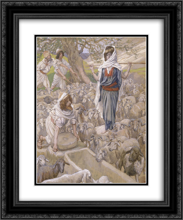 Jacob and Rachel at the Well 20x24 Black Ornate Wood Framed Art Print Poster with Double Matting by Tissot, James