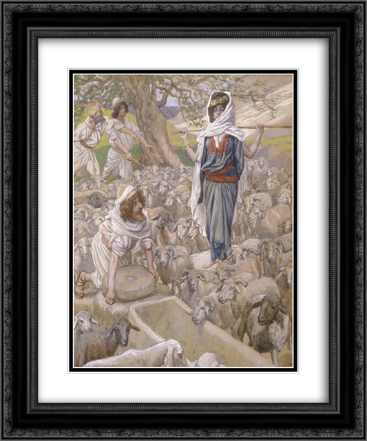 Jacob and Rachel at the Well 20x24 Black Ornate Wood Framed Art Print Poster with Double Matting by Tissot, James