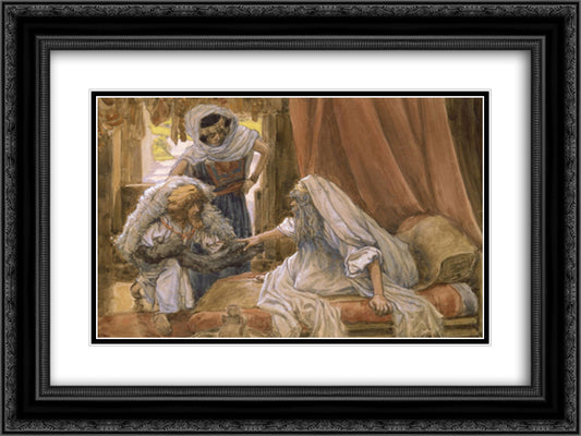 Jacob Deceives Isaac 24x18 Black Ornate Wood Framed Art Print Poster with Double Matting by Tissot, James