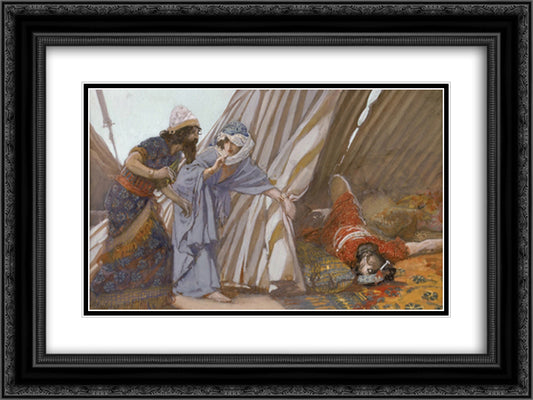 Jael Shows to Barak, Sisera Lying Dead 24x18 Black Ornate Wood Framed Art Print Poster with Double Matting by Tissot, James
