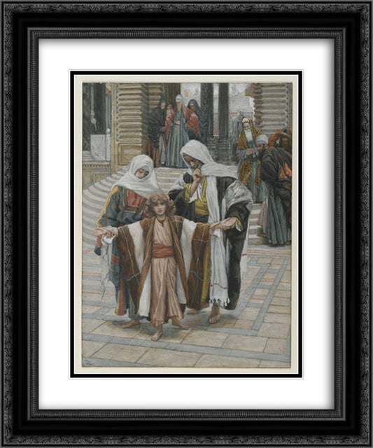Jesus Found in the Temple 20x24 Black Ornate Wood Framed Art Print Poster with Double Matting by Tissot, James