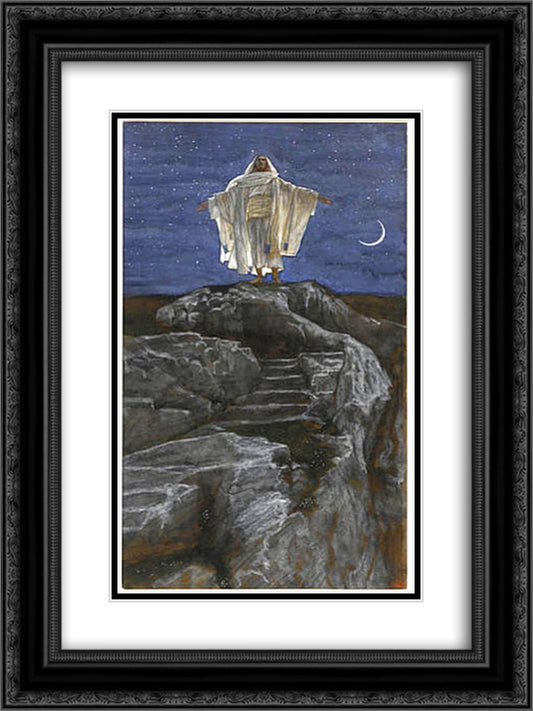 Jesus Goes Up Alone onto a Mountain to Pray 18x24 Black Ornate Wood Framed Art Print Poster with Double Matting by Tissot, James
