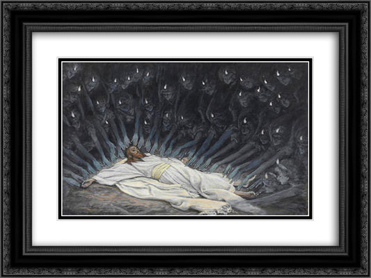 Jesus Ministered to by Angels 24x18 Black Ornate Wood Framed Art Print Poster with Double Matting by Tissot, James