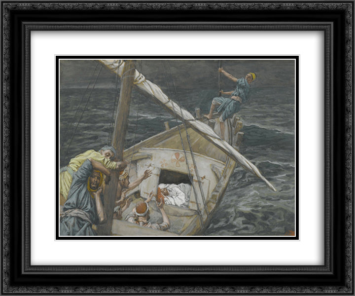 Jesus Sleeping During the Tempest 24x20 Black Ornate Wood Framed Art Print Poster with Double Matting by Tissot, James