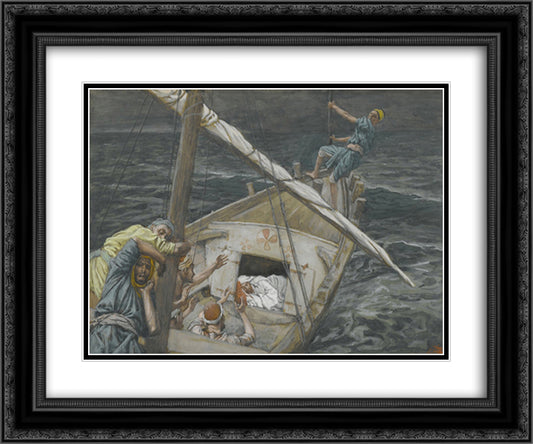 Jesus Sleeping During the Tempest 24x20 Black Ornate Wood Framed Art Print Poster with Double Matting by Tissot, James