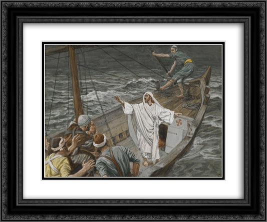 Jesus Stilling the Tempest 24x20 Black Ornate Wood Framed Art Print Poster with Double Matting by Tissot, James