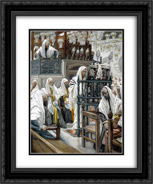 Jesus Unrolls the Book in the Synagogue 20x24 Black Ornate Wood Framed Art Print Poster with Double Matting by Tissot, James
