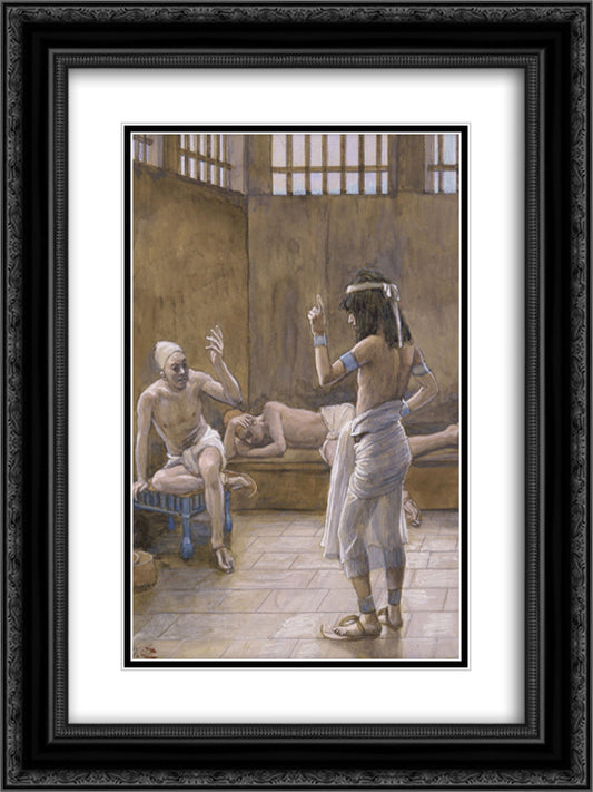 Joseph Interprets the Dreams While In Prison 18x24 Black Ornate Wood Framed Art Print Poster with Double Matting by Tissot, James