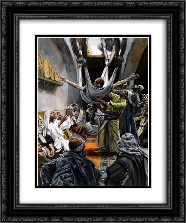 Man with Palsy Lowered to Christ 20x24 Black Ornate Wood Framed Art Print Poster with Double Matting by Tissot, James