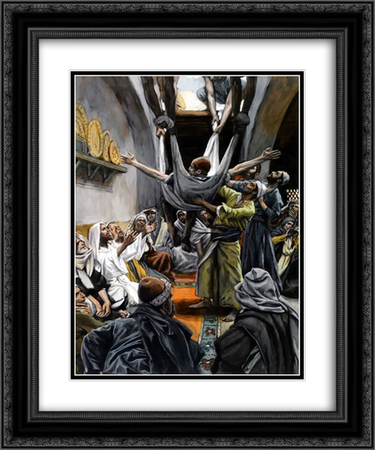 Man with Palsy Lowered to Christ 20x24 Black Ornate Wood Framed Art Print Poster with Double Matting by Tissot, James