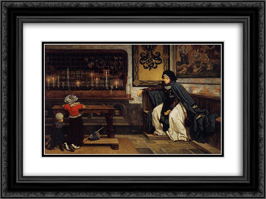Marguerite in Church 24x18 Black Ornate Wood Framed Art Print Poster with Double Matting by Tissot, James