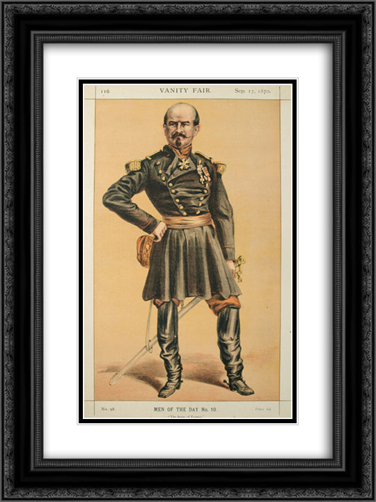 Men of the Day No.100 Caricature of Gen Louis Jules Trochu, Caption reads 18x24 Black Ornate Wood Framed Art Print Poster with Double Matting by Tissot, James