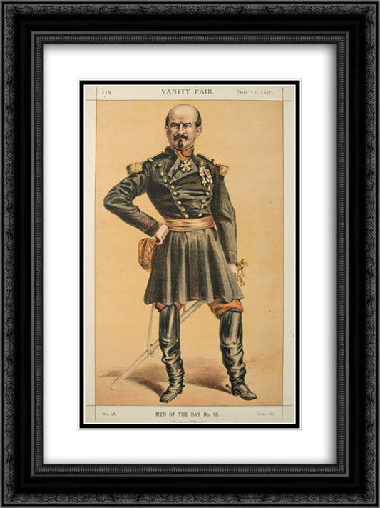 Men of the Day No.100 Caricature of Gen Louis Jules Trochu, Caption reads 18x24 Black Ornate Wood Framed Art Print Poster with Double Matting by Tissot, James