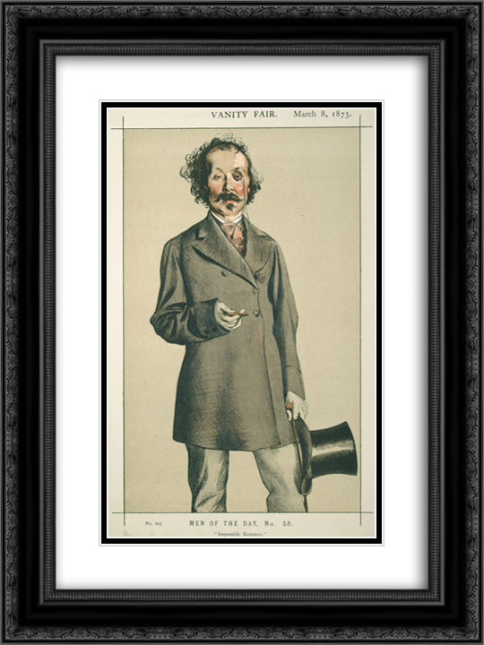 Men of the Day No.580 Caricature of Mr.Thomas Mayne Reid 18x24 Black Ornate Wood Framed Art Print Poster with Double Matting by Tissot, James