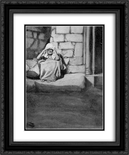 Miriam Shut Out from the Camp 20x24 Black Ornate Wood Framed Art Print Poster with Double Matting by Tissot, James