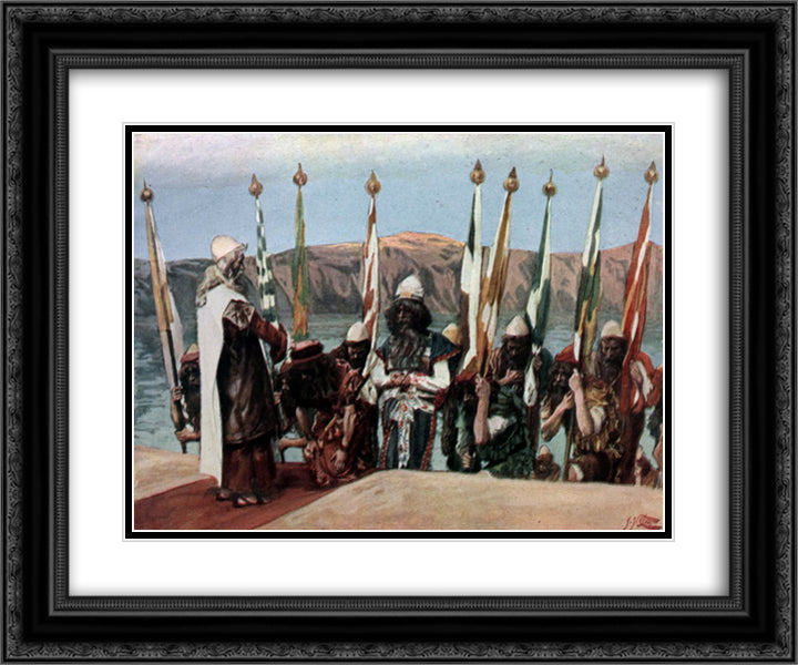 Moses Blesses Joshua Before the High Priest 24x20 Black Ornate Wood Framed Art Print Poster with Double Matting by Tissot, James