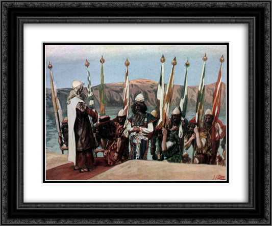 Moses Blesses Joshua Before the High Priest 24x20 Black Ornate Wood Framed Art Print Poster with Double Matting by Tissot, James