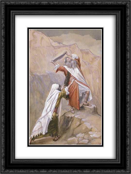 Moses Destroys the Tables of the Ten Commandments 18x24 Black Ornate Wood Framed Art Print Poster with Double Matting by Tissot, James