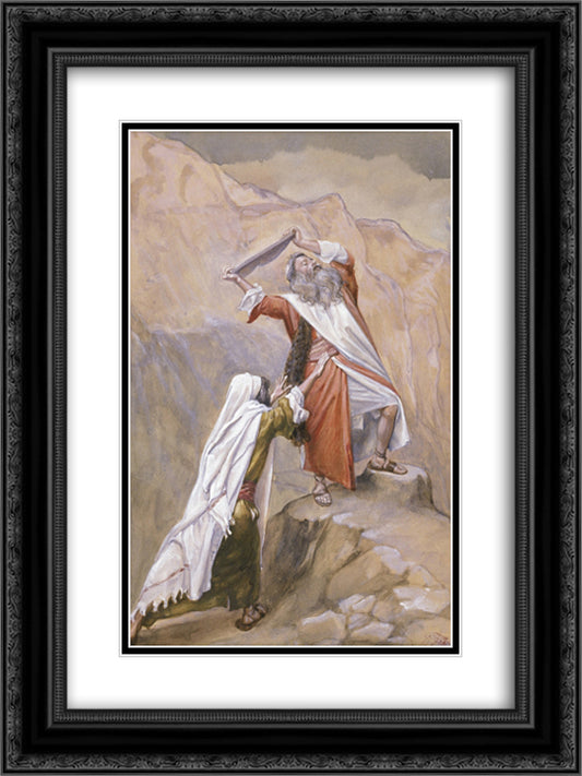 Moses Destroys the Tables of the Ten Commandments 18x24 Black Ornate Wood Framed Art Print Poster with Double Matting by Tissot, James