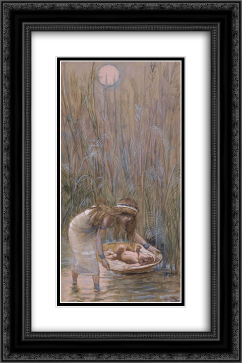Moses Laid Amid the Flags 16x24 Black Ornate Wood Framed Art Print Poster with Double Matting by Tissot, James