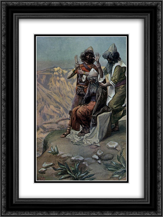 Moses on the Mountain During the Battle, as in Exodus 18x24 Black Ornate Wood Framed Art Print Poster with Double Matting by Tissot, James