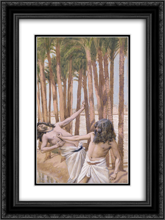 Moses Slays an Egyptian 18x24 Black Ornate Wood Framed Art Print Poster with Double Matting by Tissot, James