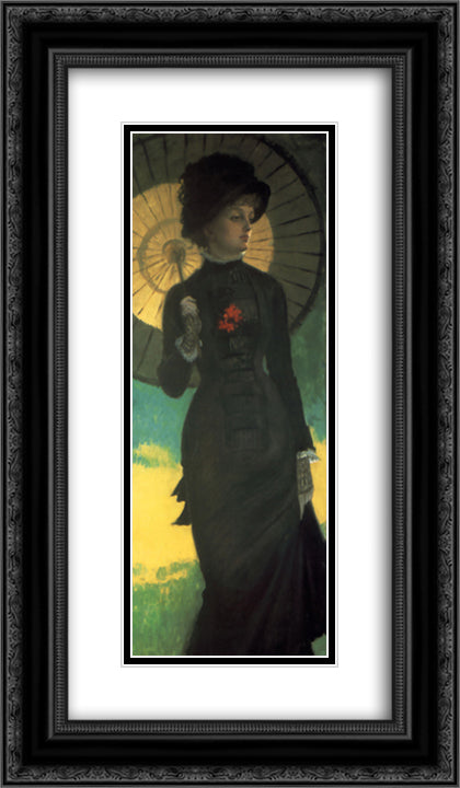 Mrs. Newton with a Parasol 14x24 Black Ornate Wood Framed Art Print Poster with Double Matting by Tissot, James