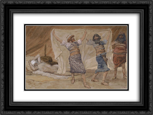 Noah's Drunkenness 24x18 Black Ornate Wood Framed Art Print Poster with Double Matting by Tissot, James