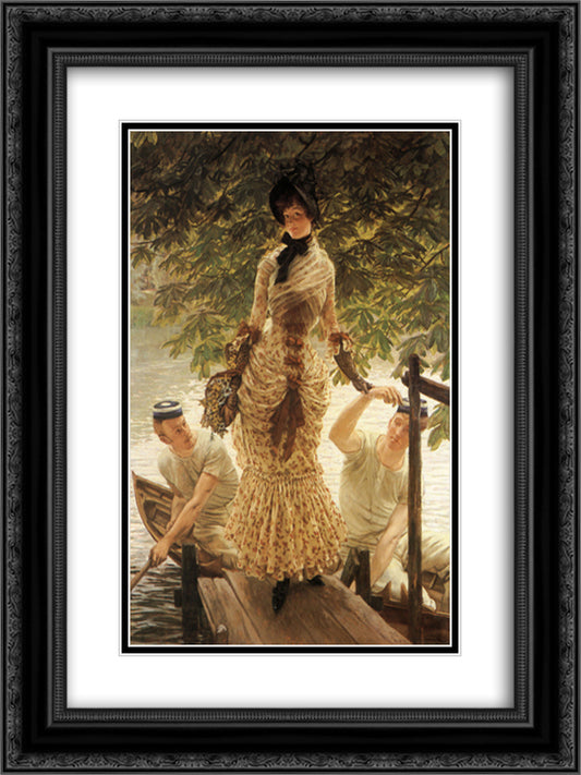 On the Thames 18x24 Black Ornate Wood Framed Art Print Poster with Double Matting by Tissot, James
