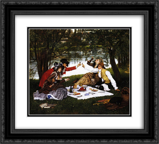 Partie Carree 22x20 Black Ornate Wood Framed Art Print Poster with Double Matting by Tissot, James