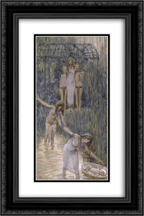 Pharaoh's Daughter Has Moses Brought to Her 16x24 Black Ornate Wood Framed Art Print Poster with Double Matting by Tissot, James