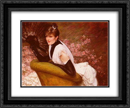 Portrait Of A Lady with a Fan 24x20 Black Ornate Wood Framed Art Print Poster with Double Matting by Tissot, James