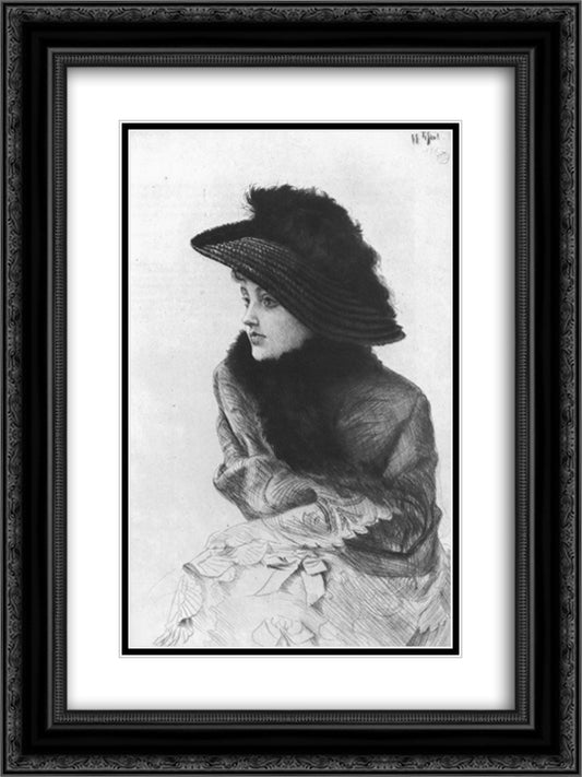 Portrait of M. N. 18x24 Black Ornate Wood Framed Art Print Poster with Double Matting by Tissot, James