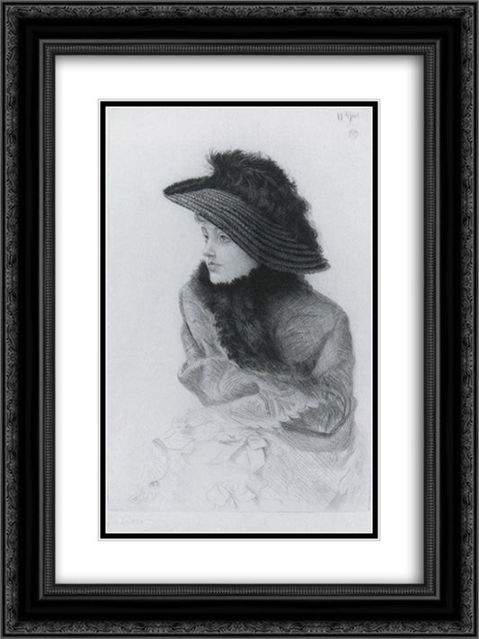 Portrait of M.N. (Portrait of Mrs. Newton) 18x24 Black Ornate Wood Framed Art Print Poster with Double Matting by Tissot, James