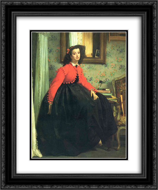 Portrait of Mlle. L.L. (Young Lady in a Red Jacket) 20x24 Black Ornate Wood Framed Art Print Poster with Double Matting by Tissot, James
