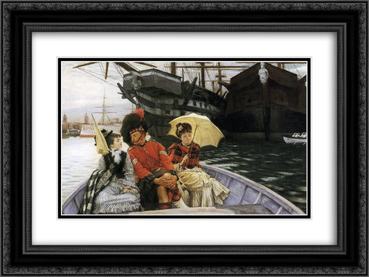 Portsmouth Dockyard 24x18 Black Ornate Wood Framed Art Print Poster with Double Matting by Tissot, James