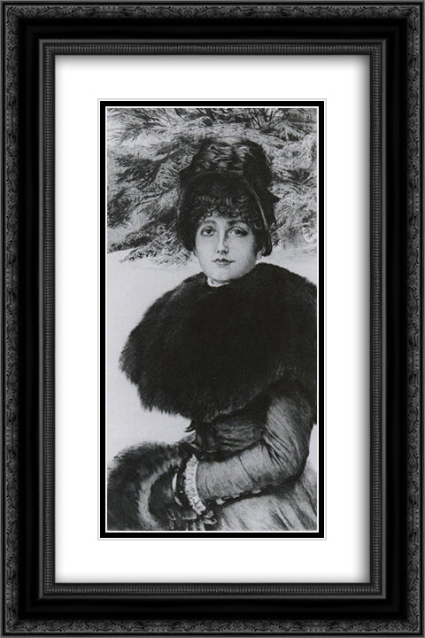 Promenade dans la Neige 16x24 Black Ornate Wood Framed Art Print Poster with Double Matting by Tissot, James
