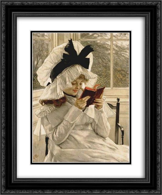 Reading a Book 20x24 Black Ornate Wood Framed Art Print Poster with Double Matting by Tissot, James