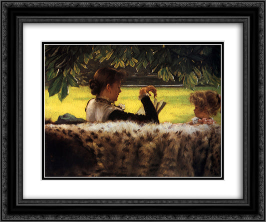 Reading A Story 24x20 Black Ornate Wood Framed Art Print Poster with Double Matting by Tissot, James