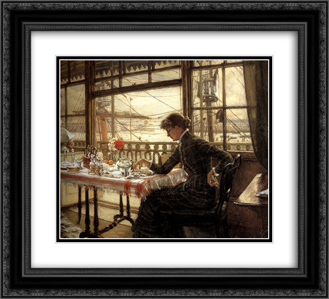 Room Overlooking the Harbour 22x20 Black Ornate Wood Framed Art Print Poster with Double Matting by Tissot, James