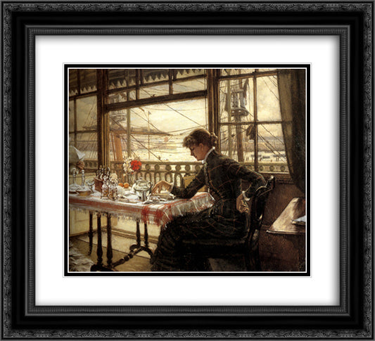 Room Overlooking the Harbour 22x20 Black Ornate Wood Framed Art Print Poster with Double Matting by Tissot, James