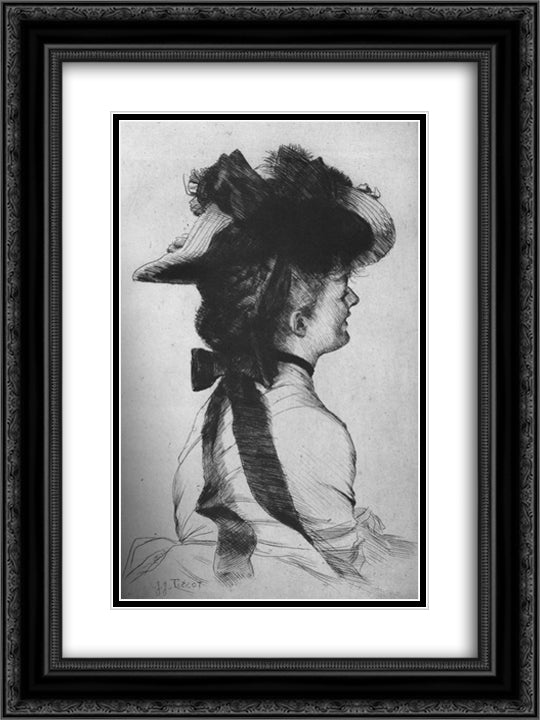 Rubens Hat 18x24 Black Ornate Wood Framed Art Print Poster with Double Matting by Tissot, James