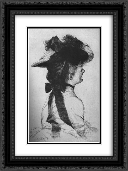 Rubens Hat 18x24 Black Ornate Wood Framed Art Print Poster with Double Matting by Tissot, James