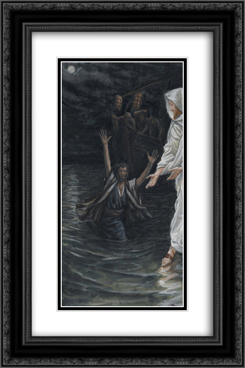 Saint Peter Walks on the Sea (Saint Pierre marche sur la mer) 16x24 Black Ornate Wood Framed Art Print Poster with Double Matting by Tissot, James